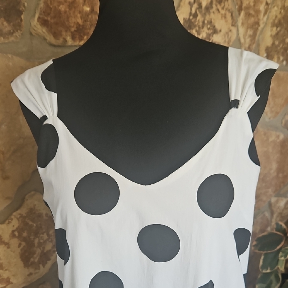 Pomander Place White and Black Polka Dot Sleeveless V-Neck Sundress Sz‎ L - Picture 4 of 10